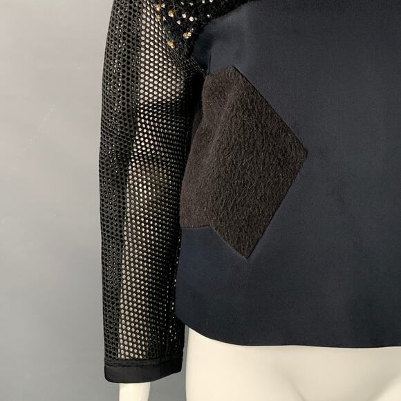 FENDI Fall 2014 Size 6 Navy Green Polyamide Blend Patchwork Back Zip Casual Top - Picture 5 of 13